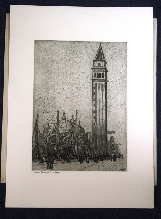 Nelson Dawson (1859-1941) Views of Venice, largest overall 14.5 x 10.5in., unframed